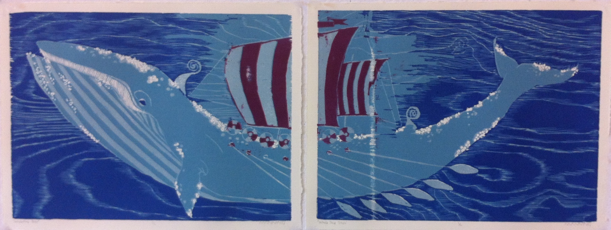 Whaleship, woodcut, 2015